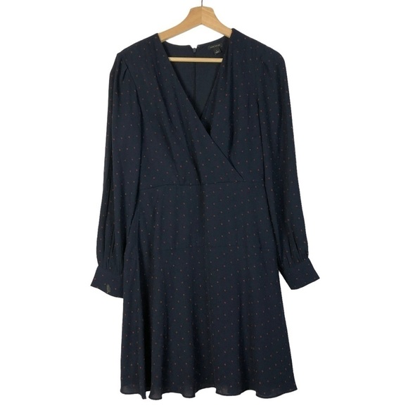 Ann Taylor Navy Blue & Red Polka Dot Long Sleeve Mini Dress 2 - Picture 1 of 3